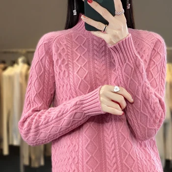 100% čist vuneni džemper, ženski novi pletene džemper, osnovna košulja srednje visine, koreanska verzija kašmira, besplatno, mršavljenje, moderan top
